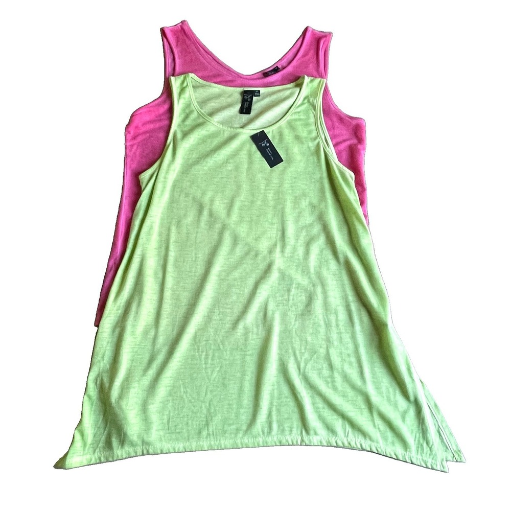 Focus Casual Life Tank Tops Women's M Lot Of 2 Neon Pink Green Tunic Swing USA